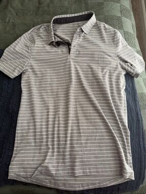 Men’s Lululemon Gray and White Striped Polo